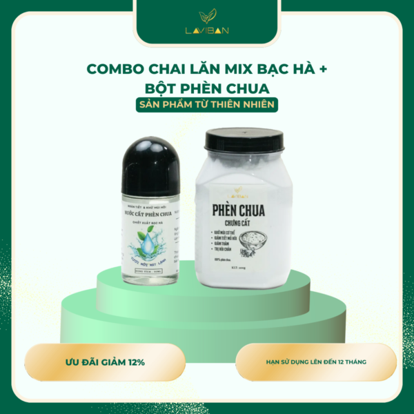 Combo chai lăn mix bạc hà - bột phèn chua